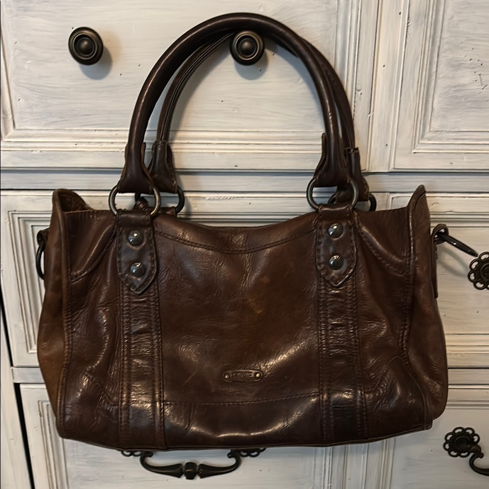 Frye Brown Leather Shoulder Bag with Distressed Finish